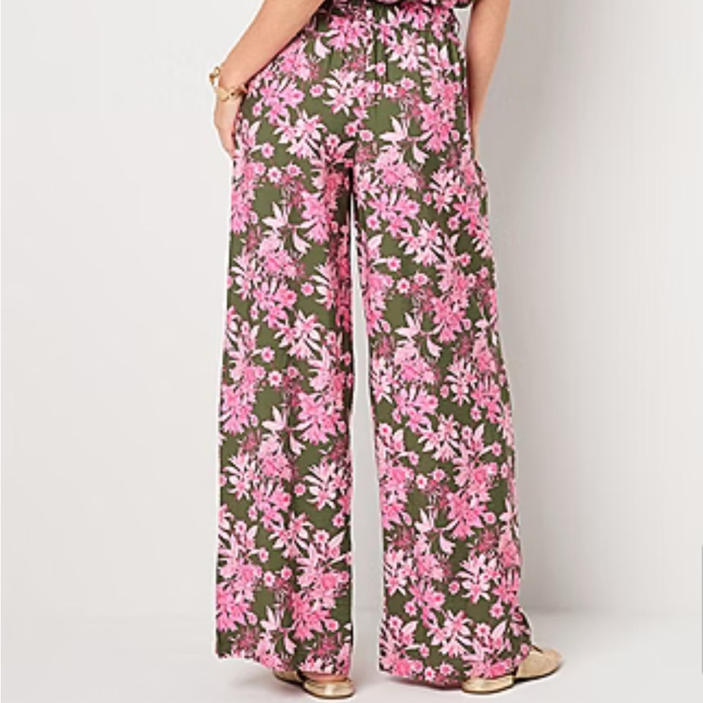 Liz Claiborne Pink and Green Floral Kids Wide Leg Bottoms - 14 - Fast Ship